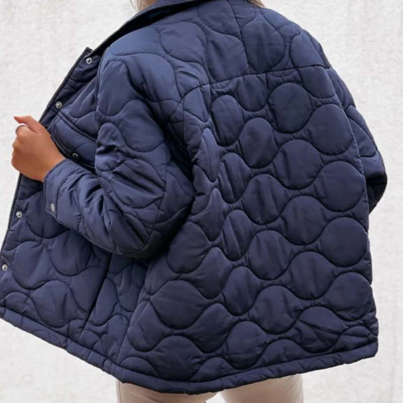 Chaqueta acolchada de algodón para mujer, abrigo informal de manga larga con solapa y botones de un solo pecho, decoración para otoño e invierno, novedad de 2023