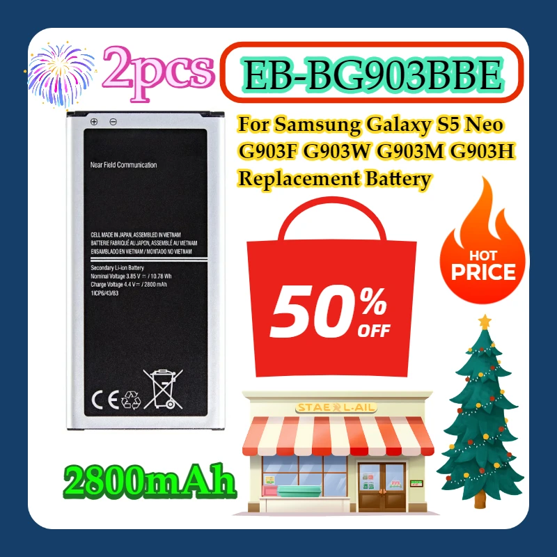 2pcs For Samsung Galaxy S5 Neo G903F G903W G903M G903H Replacement Batteries EB-BG903BBE Battery 2800mAh