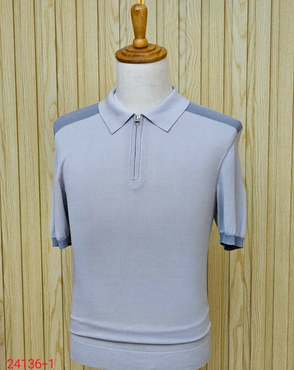 BILLIONAIRE BLKA CPTG T-Shirt Silk men 2024 summer new thin business elastic zipper knitting big size M-4XL Short sleeve Shirt