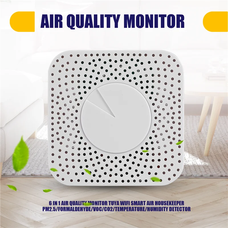 6 In 1 Air Quality Monitor Tuya Wifi Smart Air Housekeeper PM2.5/Formaldehyde/VOC/CO2/Temperature/Humidity Detector-T44C