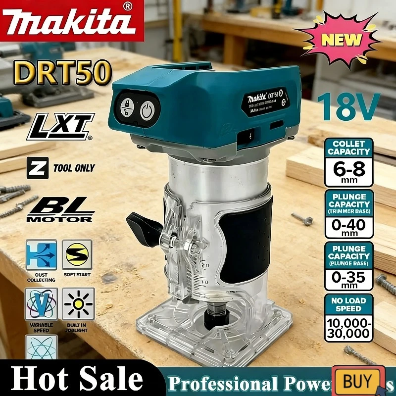 

Аккумуляторный фрезер Makita DRT50 с бесщеточным двигателем для гравировки и фрезерования по дереву, совместимый с аккумуляторами Makita