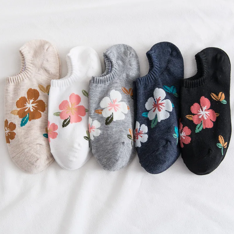 

Spring and summer ladies short shallow mouth thin flower sweat-absorbing breathable invisible socks