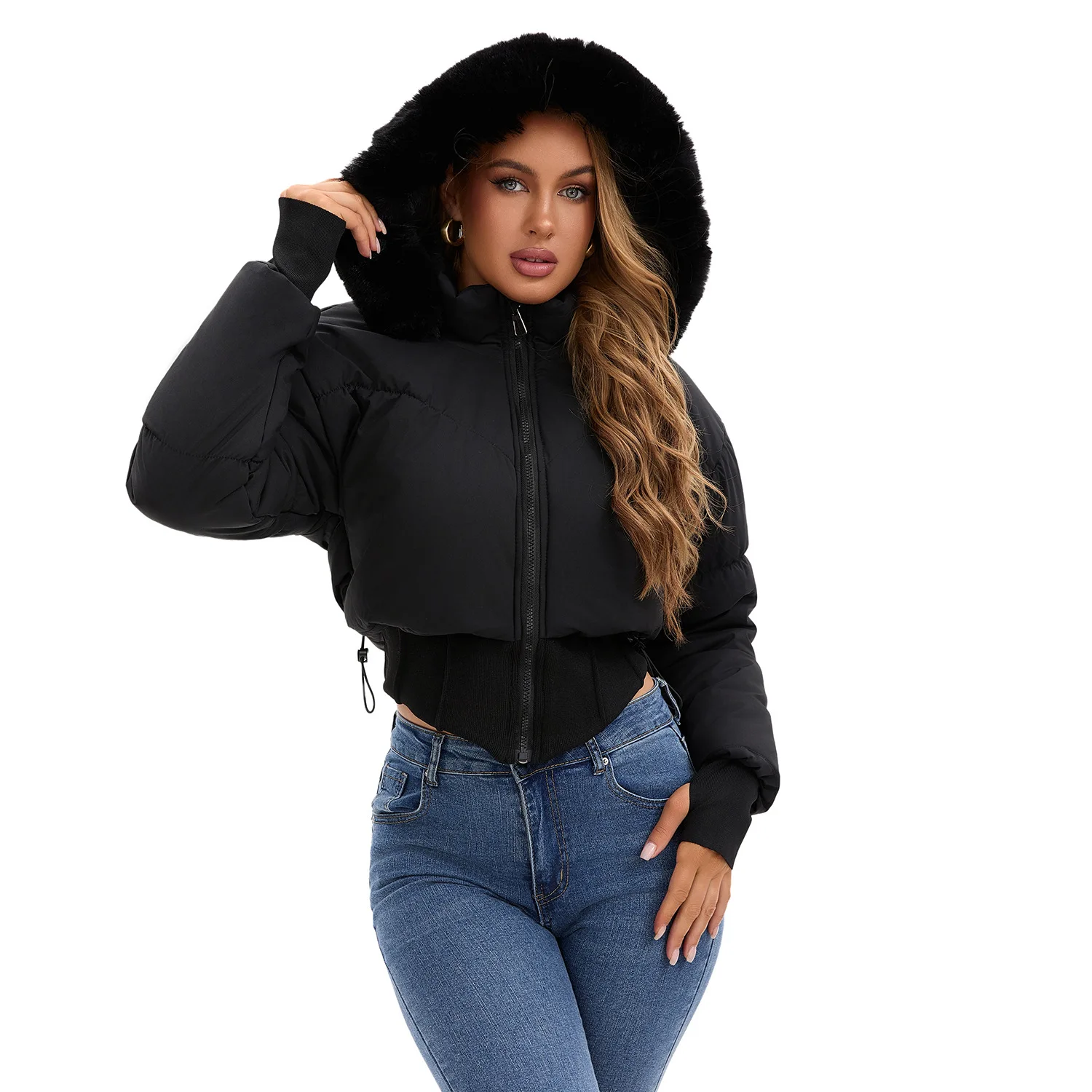 Women's Winter Padded Coat Pockets Hooded Waist-Cinching Luxury Fur Collar Lady's Jackets Comfortable  Thickened Coat For Female