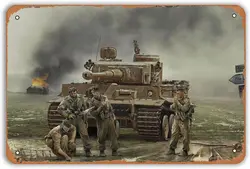 WW2 German Tanks Metal Tin Sign Worlds War Tank Vintage Metal Signs For Men Tank After The Battle Retro Posters Wall Decor For B