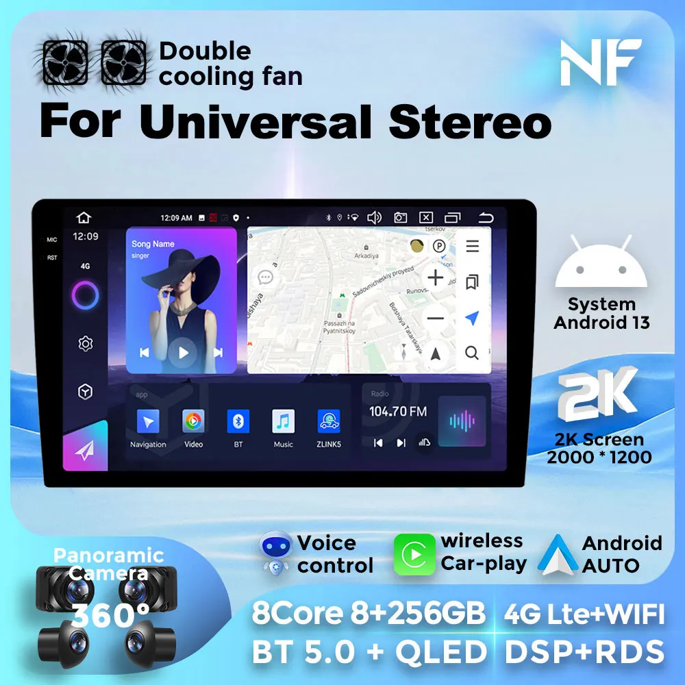 NF Wireless Carplay Android Auto Universal Car Multimedia All-in-one Machine DSP RDS 4G BT WIFI QLED Screen 2DIN Radio Stereo