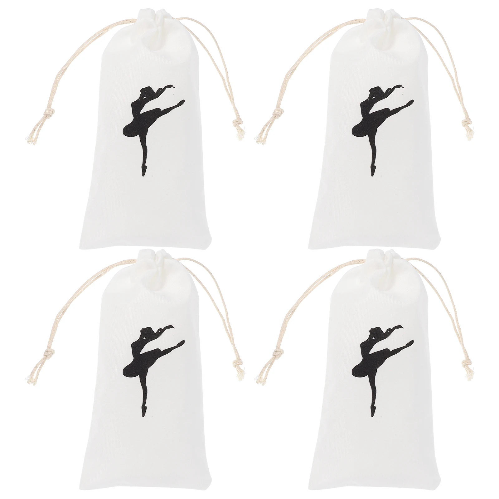 

4pcs Pointe Shoe Storage Bag Washable Canvas Drawstring Ballet Dance Accessories Women Girls Black Dancer Pattern Lightweight