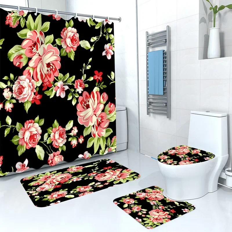 

Цветочный комплект занавесок для душа, абстрактные цветочные цветы, цветочки, кустарники, рисунок для ванной комнаты, водонепроницаемая ткань, набор для ванной комнаты, домашний декор