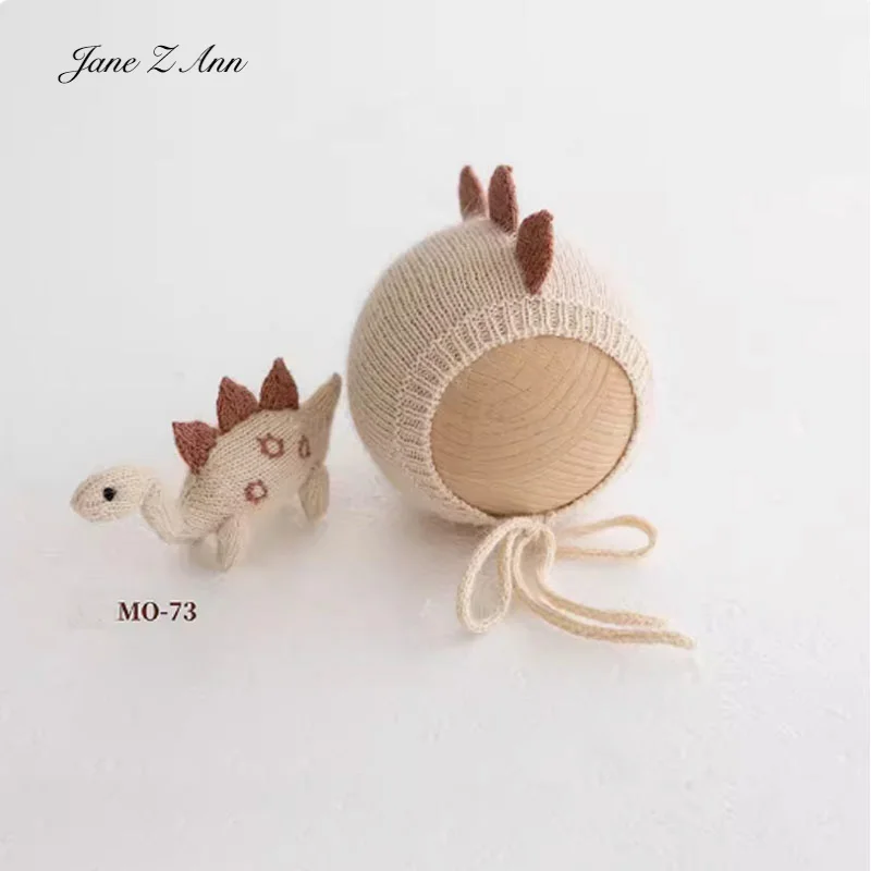 Newborn baby photo props handmade knitted dino bonnet+dinosaur doll 3 colors studio shooting accessories