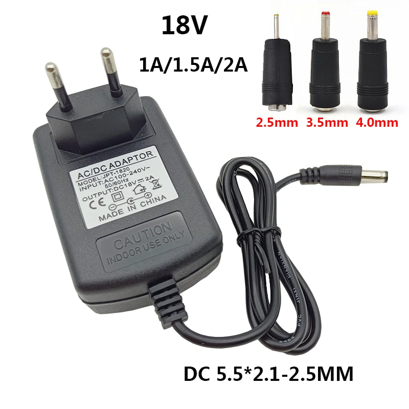 DC 18v Power Supply 18v Adapter Power Adaptor 18 v 2a 18v Power Adapter DC5.5mm DC4.0mm DC3.5mm DC2.5mm 1A 1.5A 2A UK AU EU US