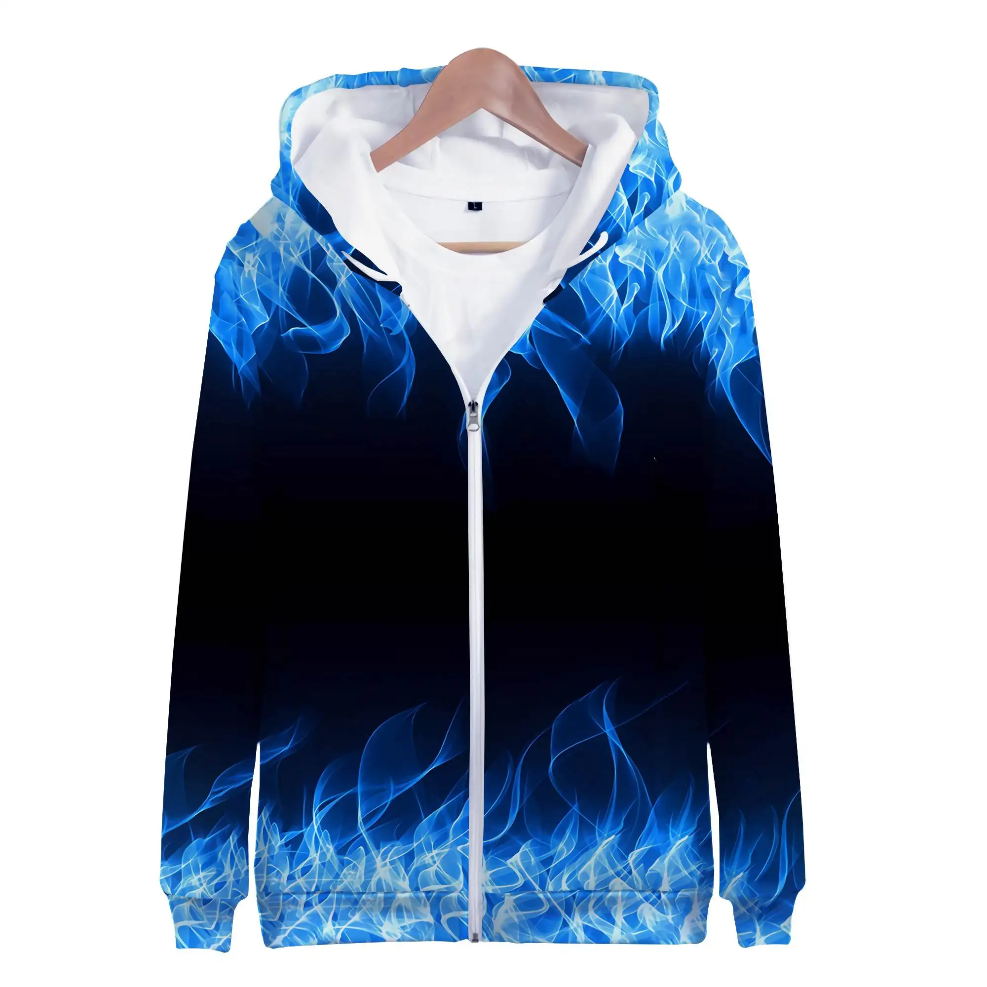 Hoodies Multi-coloured Flames 3D Print Zipper Sweatshirts Boy Girl Sweatshirts kids Fashion Long Sleeve Oversized Hoodie Coat