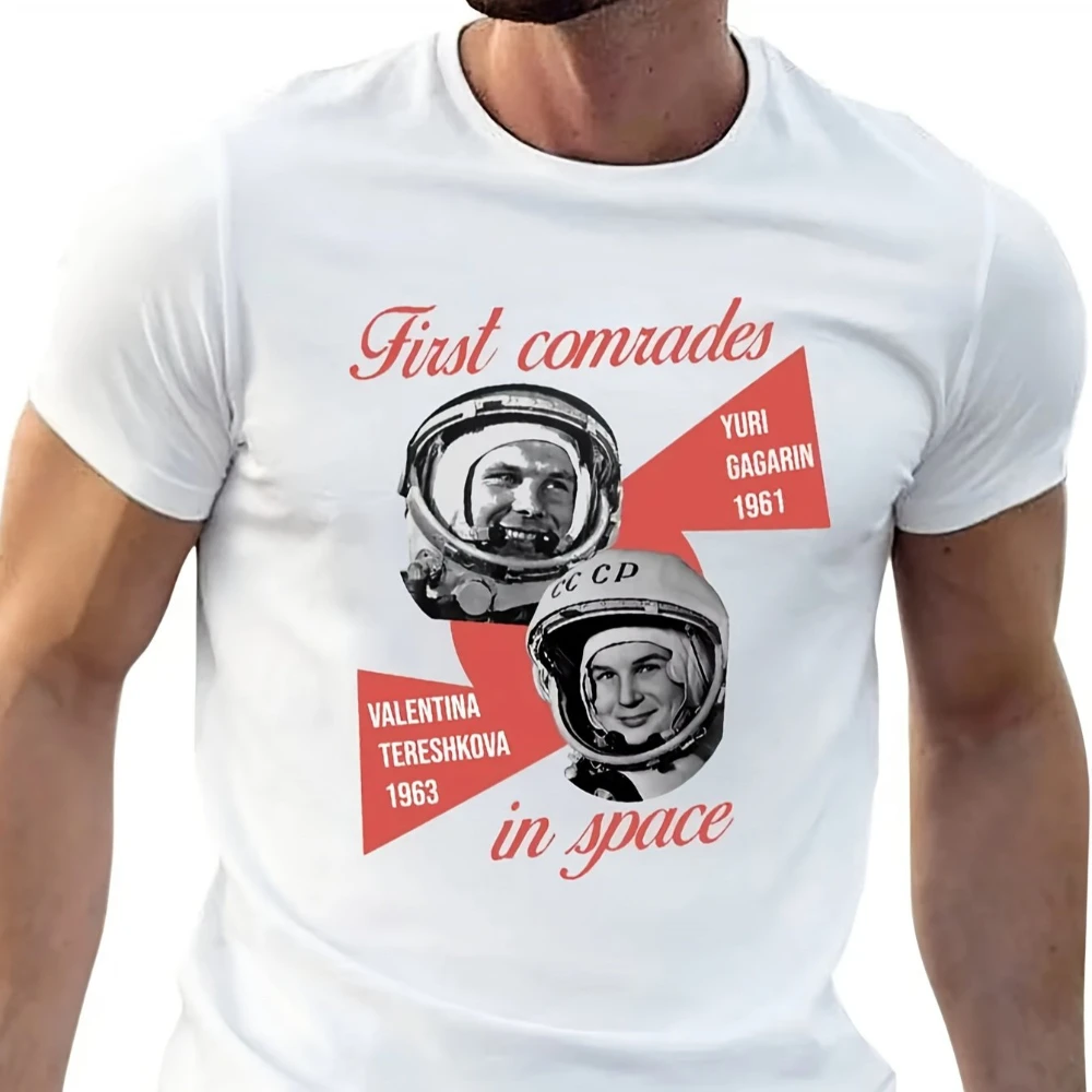 Men's Unisex Retro Soviet Space T-Shirt Yuri Gagarin Valentina Tereshkova 1961 First Cosmonauts Men's T-shirts for Summer