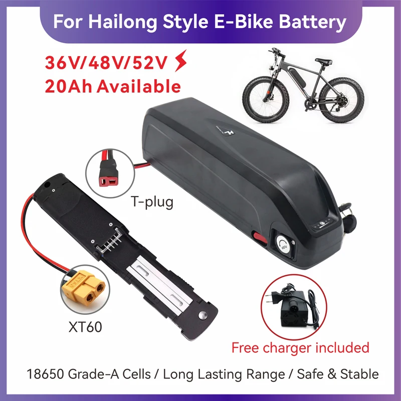 Hailong E-Bike Lithium Down Tube Battery Pack 36V 48V 52V 20Ah for 750W-1000W Bafang BBS02 BBS03 BBSHD Mid Drive Motor