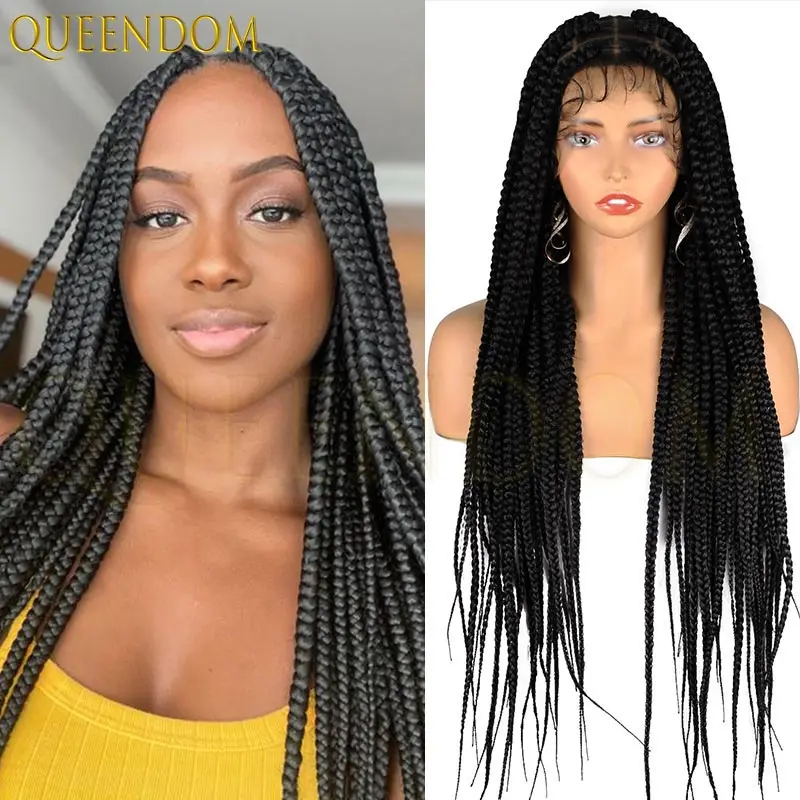 

36-дюймовый синтетический плетеный парик, полный кружевной передний парик без узлов, косички, племенные Jumbo косички для чернокожих женщин с волосами ребенка