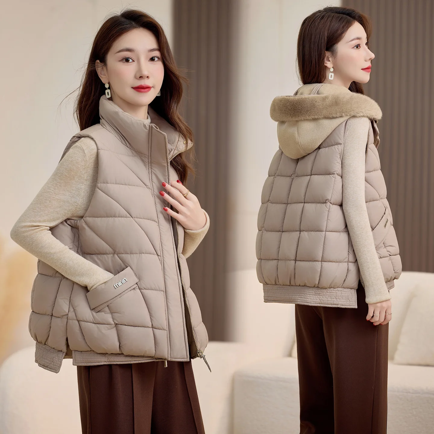 

Толстый хлопковый жилет с воротником-стойкой и капюшоном, осенне-зимняя женская одежда, теплый пуховый хлопковый жилет, куртка без рукавов, женский жилет