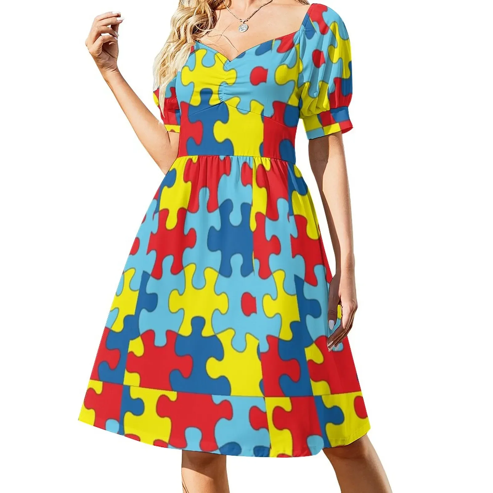 

Autism awareness puzzle pieces Short-Sleeved Dress Dance dresses sexy short dresses daring