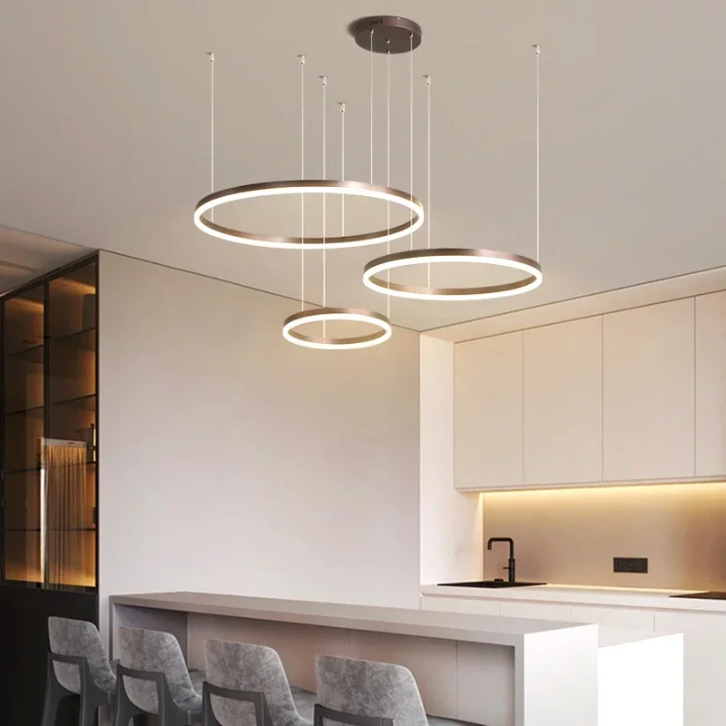 Modern Led Chandelier Home Lighting Brushed Rings Ceiling Mounted Chandelier Lighting Hanging Lamp Gold&Coffee Color