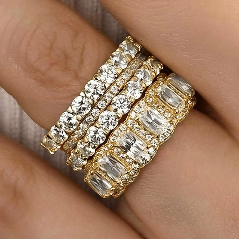 Huitan 4-teiliges Set Elegante Damenringe mit Funkelnden Zirkonia Luxuriöse Party- und Hochzeits-Accessoires Schicker Schmuck für Vielseitige Anlässe – Detail 9