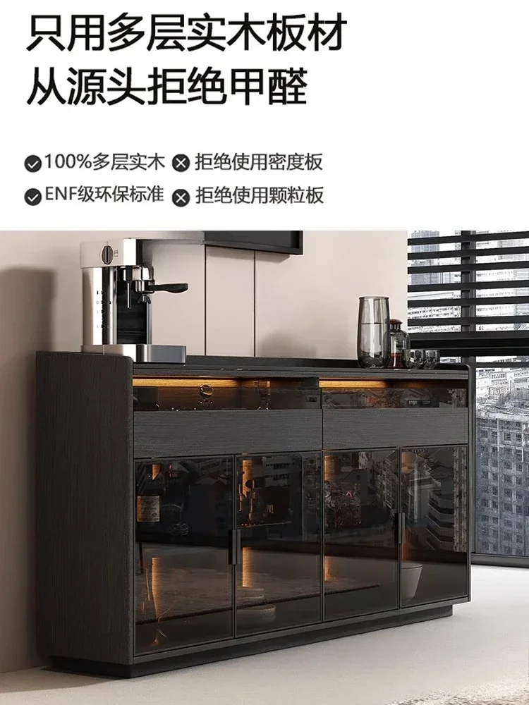 Modern simple rock slab dinin g side cabin et hig h-end light luxury sol id w ood home living room kitc hen