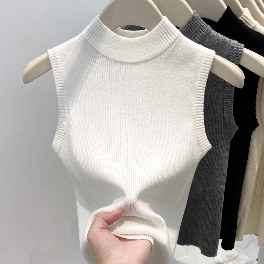 High-End Knitted Vest Top for Women f High Collar Inner Wear Workwear Sle Commute Slim Fit Summer Regular Length No Sve