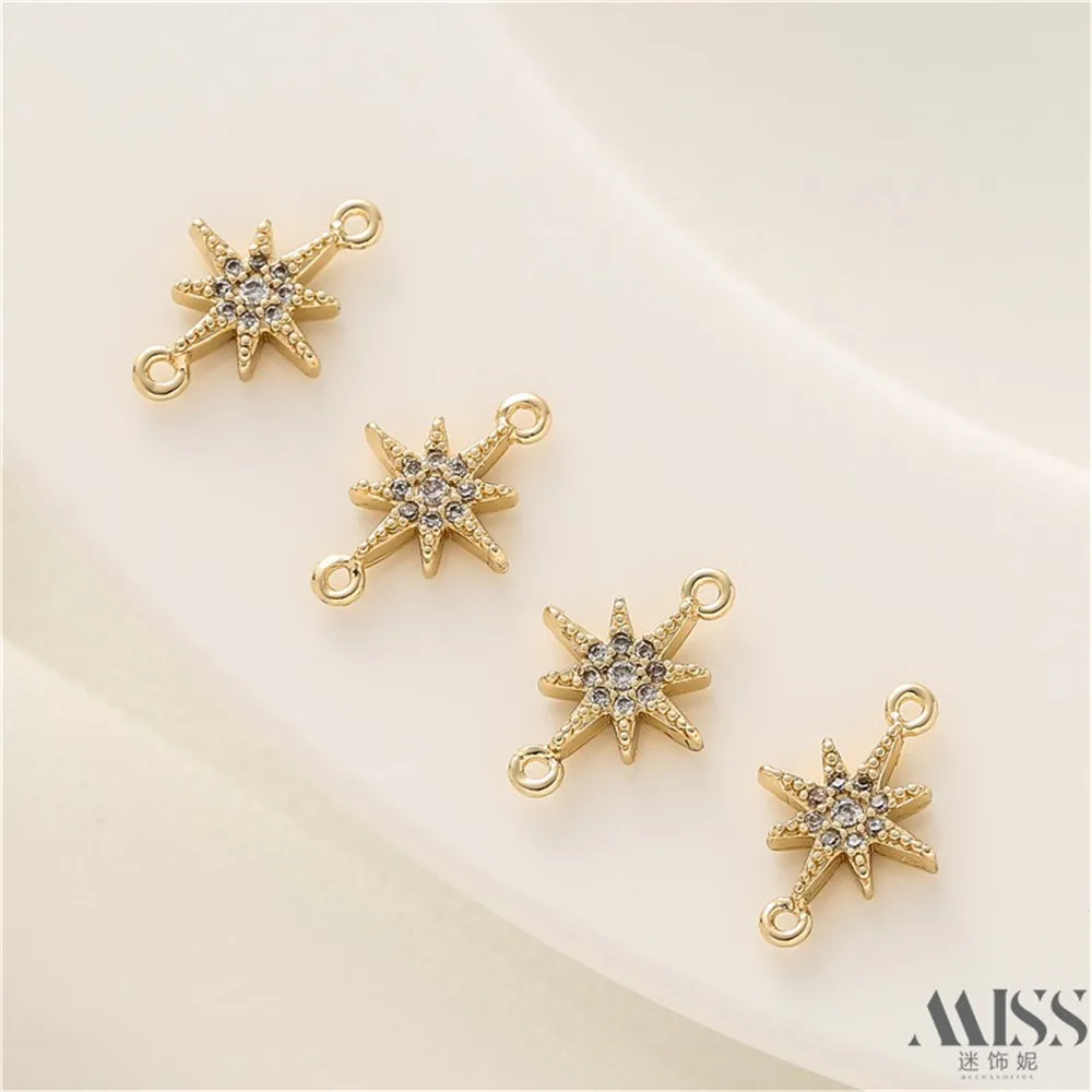 

14K Gold Color Micro-inlaid Zircon Star Light Double Hanging Pendant DIY Hand-connected Bracelet Necklace Jewelry Accessories