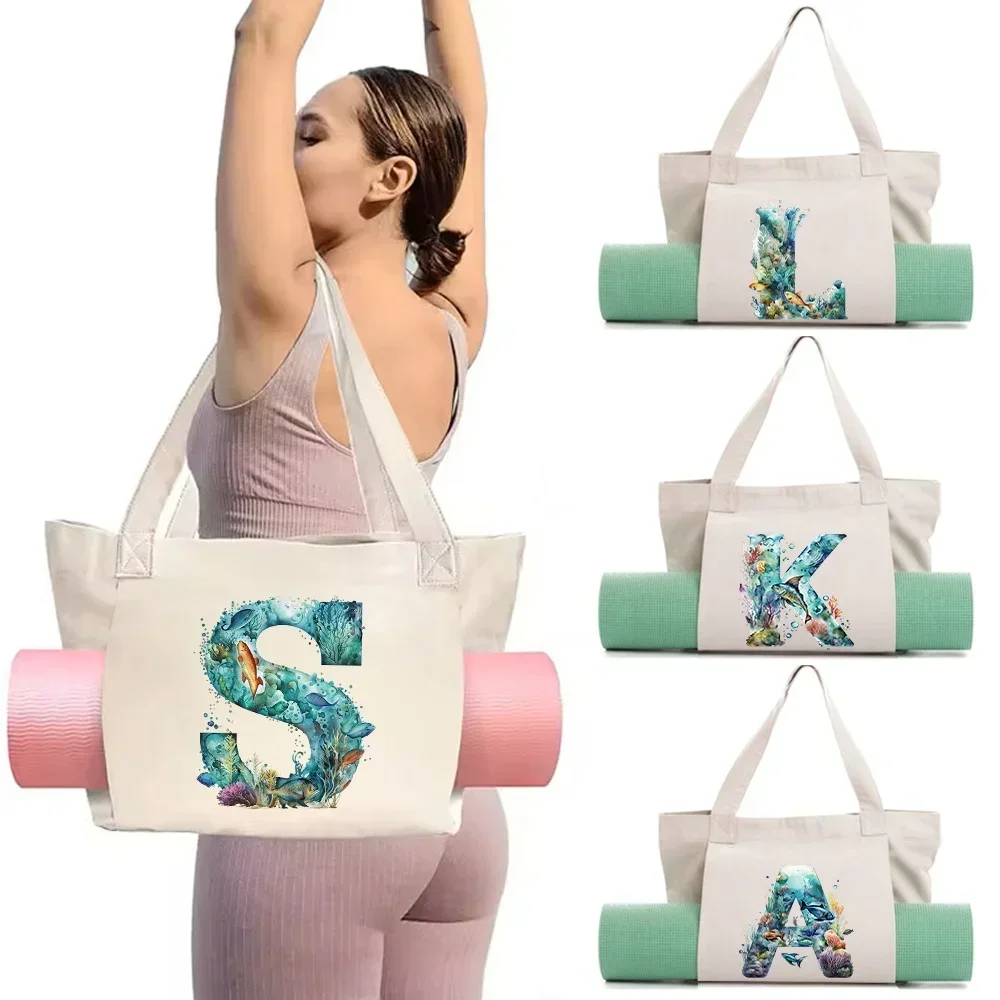 

Yoga Mat Tote Bag Gym Bags Canvas Handbag Pocket Large Capacity Pilates Shoulder Bag Storage Fish Letter Printing Series