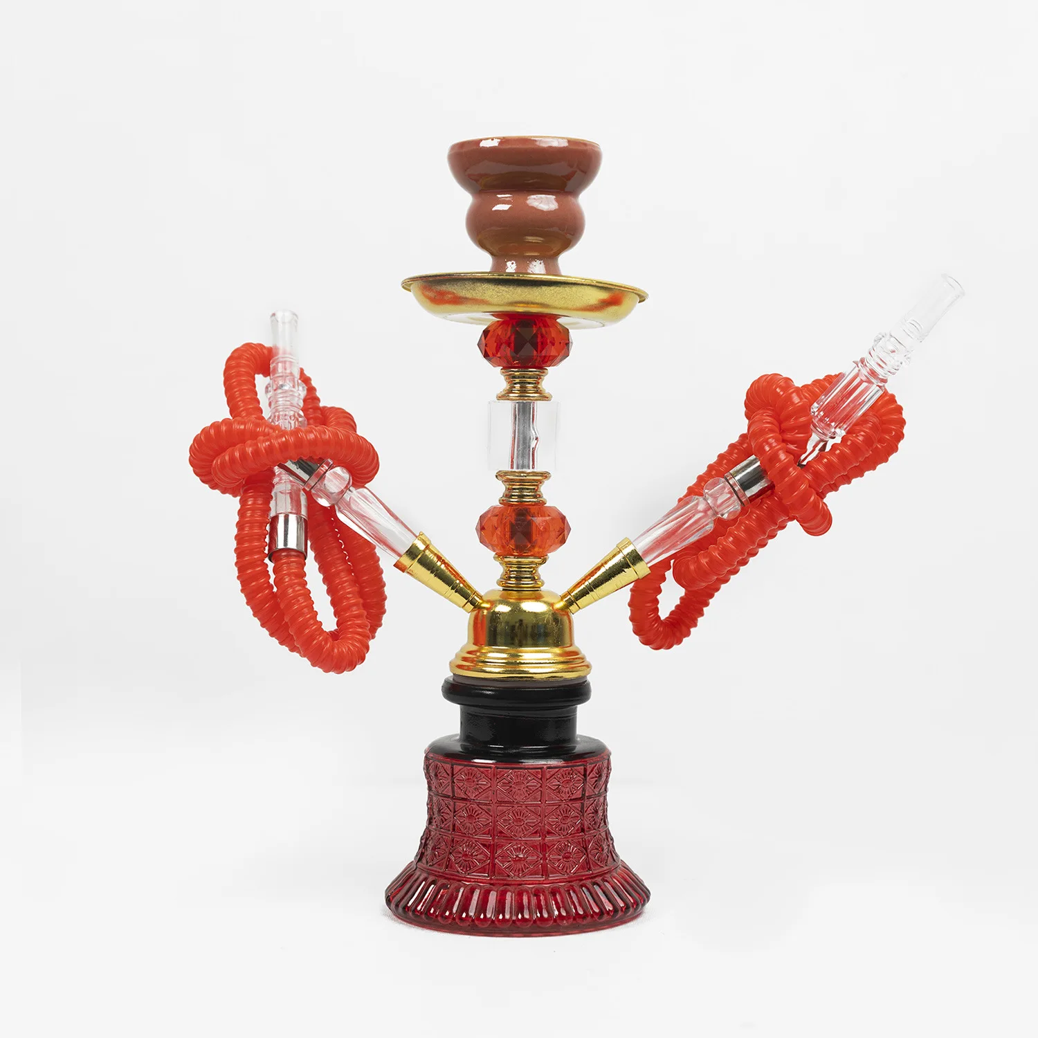 New Red Shisha Hookah Arabian Water Smoke Bottle Single Double Tube Small Set Shisha Hookah Ceramic Glass Bottle Hookah