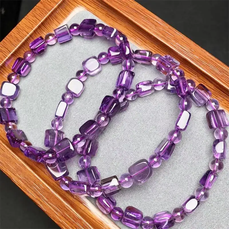 Natural Freeform Ametrine Cube Bracelet Handmade Reiki Crystal Fortune Energy Bangle Mineral Woman Amulet Jewelry Gift