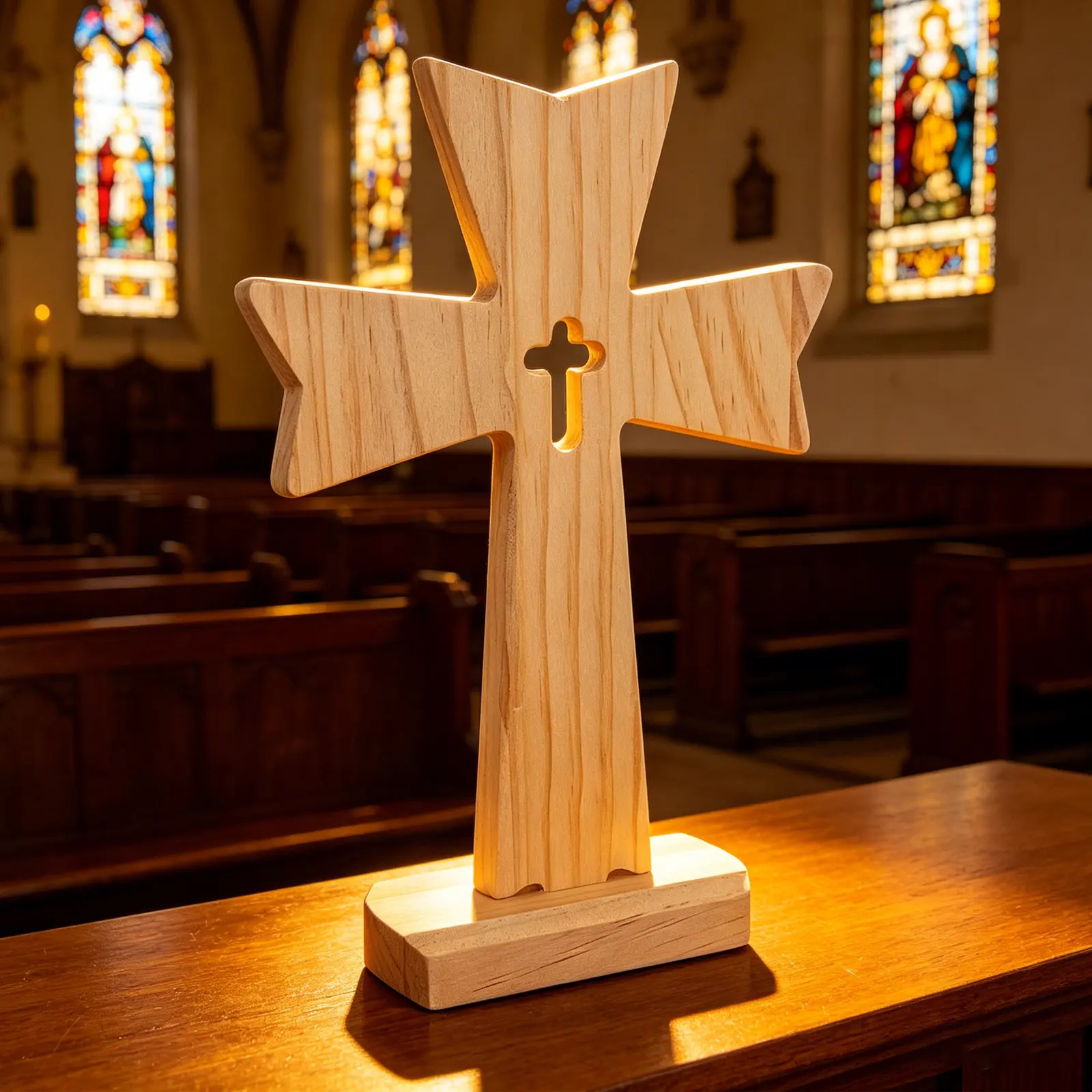 5Pcs Small Wooden Cross Decor Rustic Tabletop Crucifix for Halloween Church Altar Baptism Easter Wedding Spiritual Table