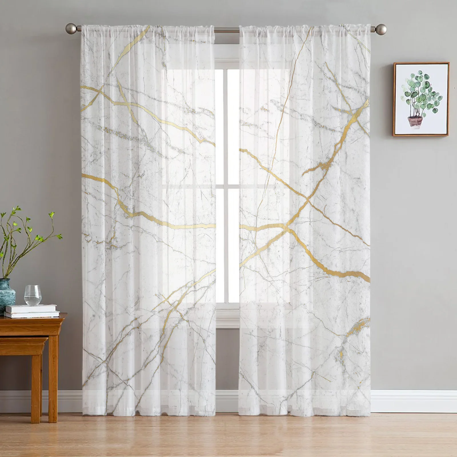 Marble Texture Voile Sheer Curtains Living Room Window Tulle Curtain Kitchen Bedroom Drapes Home Decor