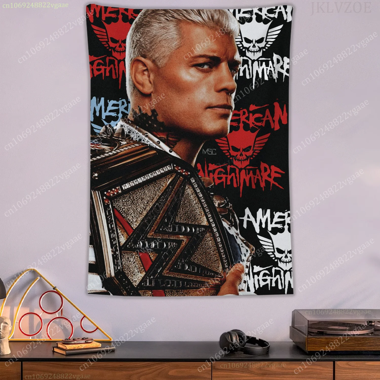 W-WWE كودي رودس نسيج الملصقات جدار المفروشات لغرفة النوم الديكور الجمالية Tapices العلم مراوح المصارعة الملاكمة ﻿ علم الولايات المتحدة الأمريكية