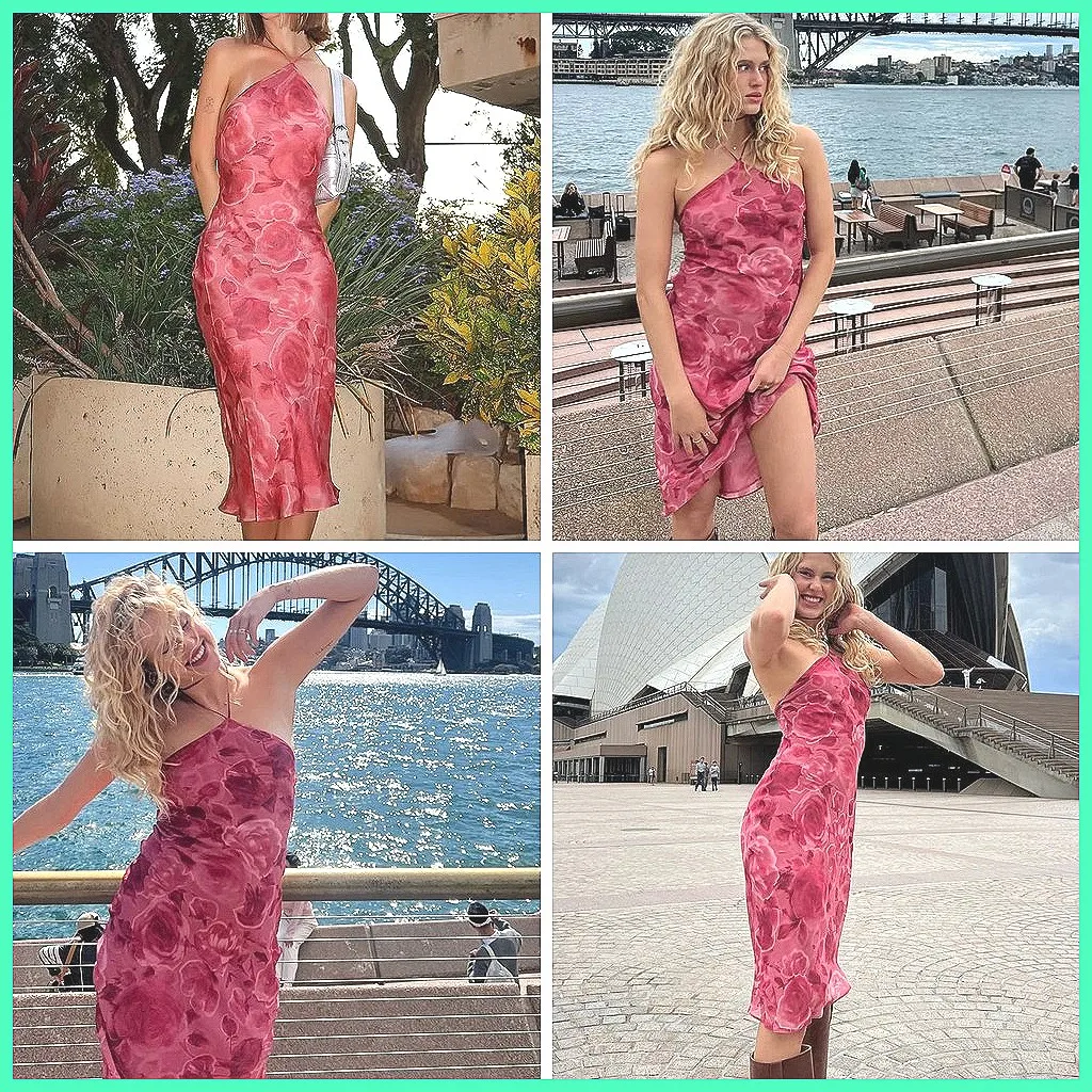 

Sexy Floral Bodycon Dress for Women, Off-Shoulder Backless Halter Gown for Vacation & Streetwear