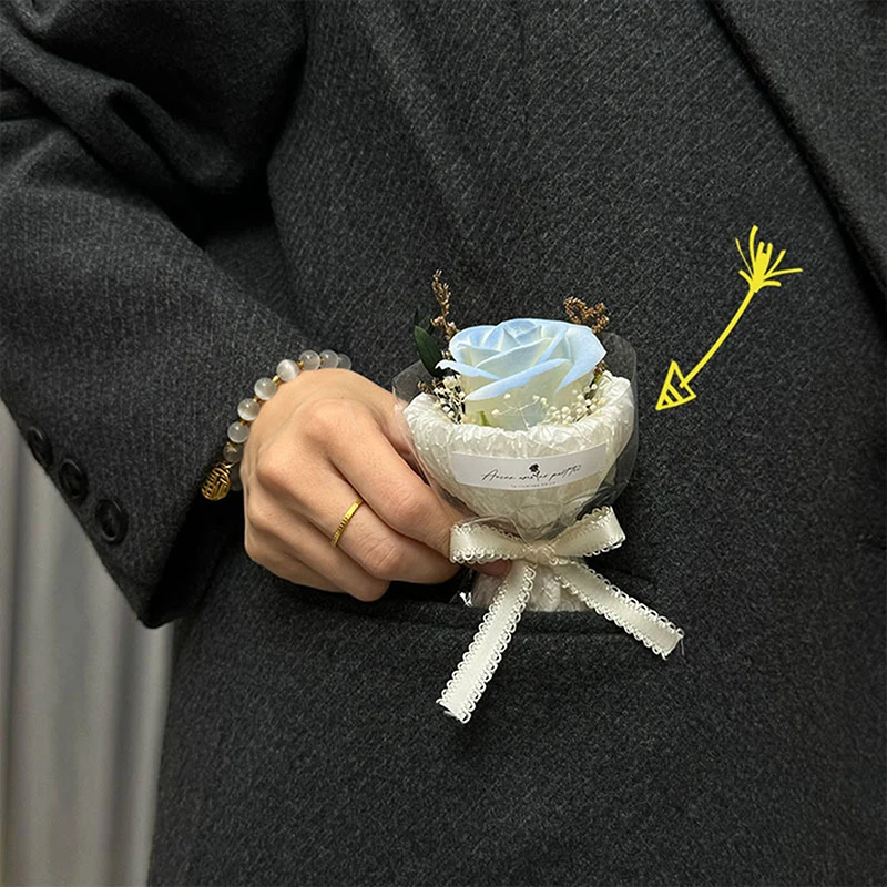 باقة صغيرة لاجتماعات الجيب، باقة ورد عباد الشمس الأبدية، زهرة اصطناعية، صندوق هدايا عيد الحب، ديكور هدايا عيد الميلاد