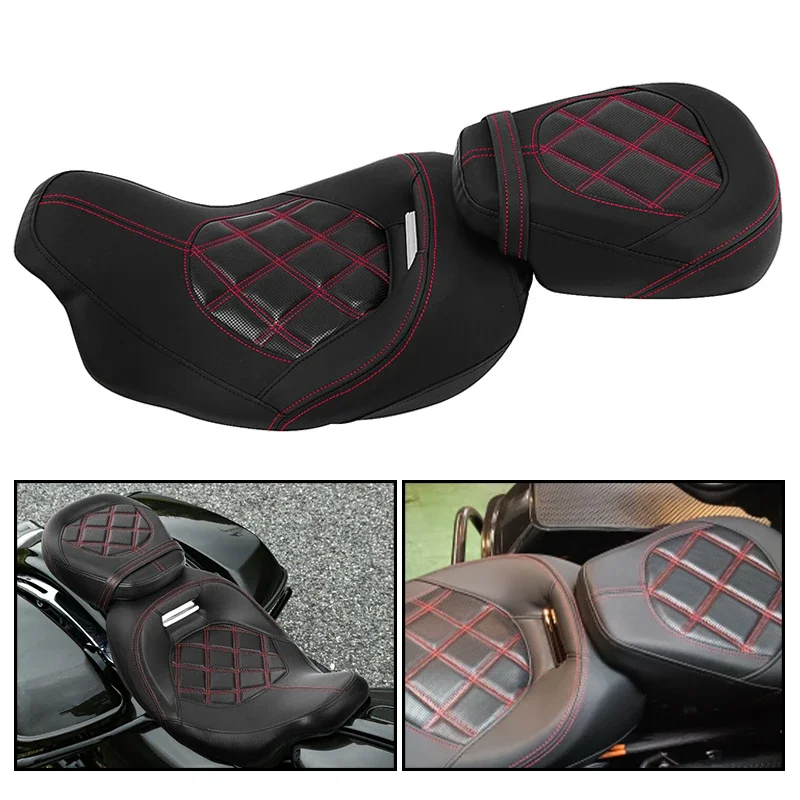 

Motorcycle Black Driver Passenger Seat Two-Up Front Rear Seat Accessories For Harley Touring Electra Glide CVO Road King 09-22