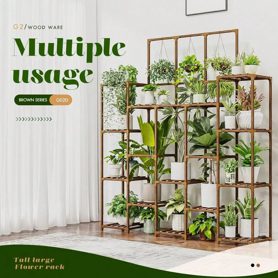 Large Plant Stand Indoor Outdoor 63" Tall Plant Shelf For Plants 14-Tier Large Plant Sheves For Living Room Heavy Duty Plant Rack Garden Balcony Patio Hanging Planter - view 2