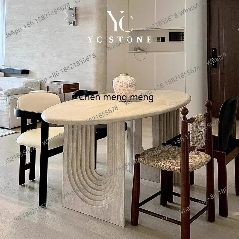 PP New natural Roman travertine dining table living room dining table creative art design long dining table