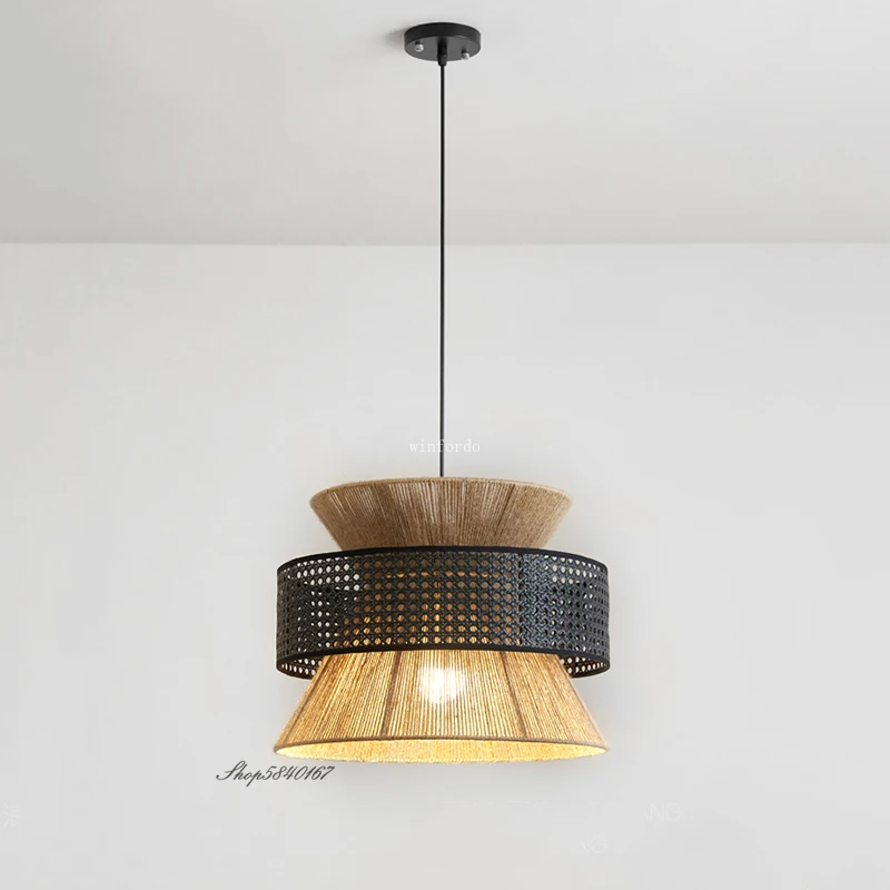 

Handmade Hemp Rope Pendant Light Homestay Vintage Industrial Style Rattan Lamp Dining Room Bedroom Antique Style Hotel Luminaire