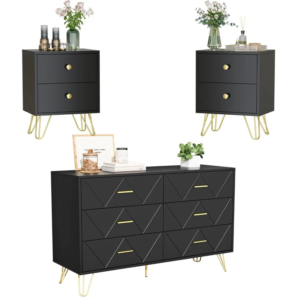 Black and Gold Nightstand and Dresser Set: A Stylish and Functional  Addition to Your Bedroom