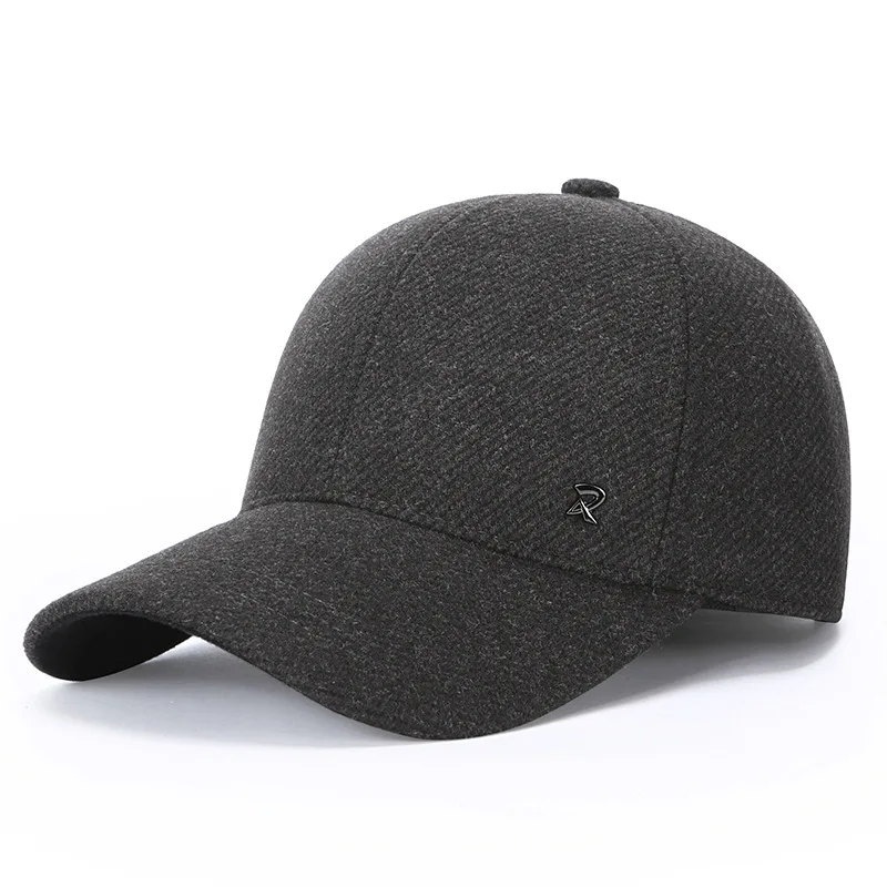 Hat Men's Autumn and Winter Wool Baseball Cap Versatile Middle-aged and Elderly Fleece Warm Cap Dad's Ear Protector Cap