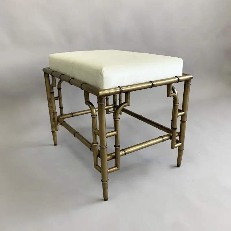 American light luxury retro bamboo bedroom bed stool villa hotel model room new Chinese high-end hardware stool