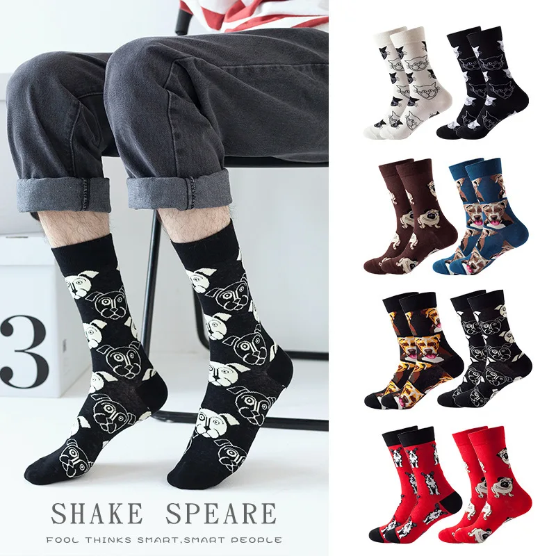 

4 pairs/lot Man's Socks Fashion Print Bird Dog Cats Creative Funny Harajuku Art Abstract Socks