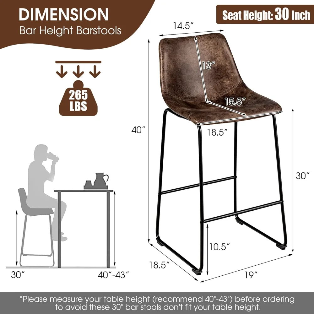 ERGOBiens TER-Ensemble de 4 tabourets de bar en cuir avec dossier et robustes, chaises de bar modernes de 30 pouces