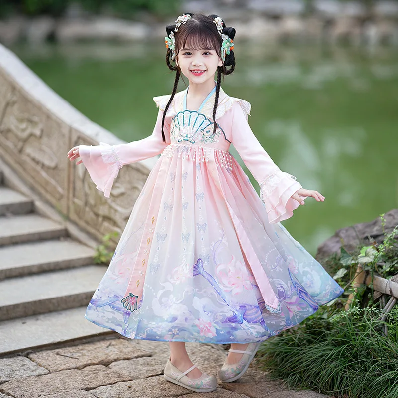 

China Ancient Fairy Clothing Children Hanfu Costume Chinese Tradition Style New Year Dress for Girls Fashion Comfortable Dresses