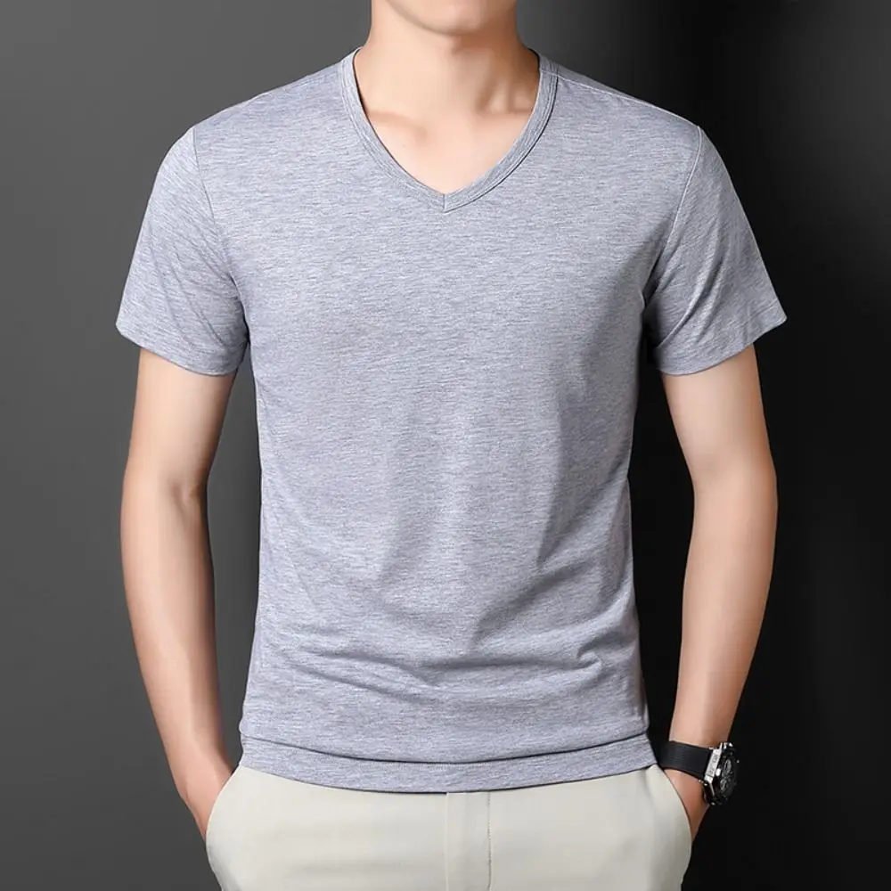 جديد الخامس الرقبة تي شيرت للرجال حجم كبير فضفاض تي شيرتات قصيرة الاكمام قاع قميص بسيط الأساسية تي شيرت كل مباراة