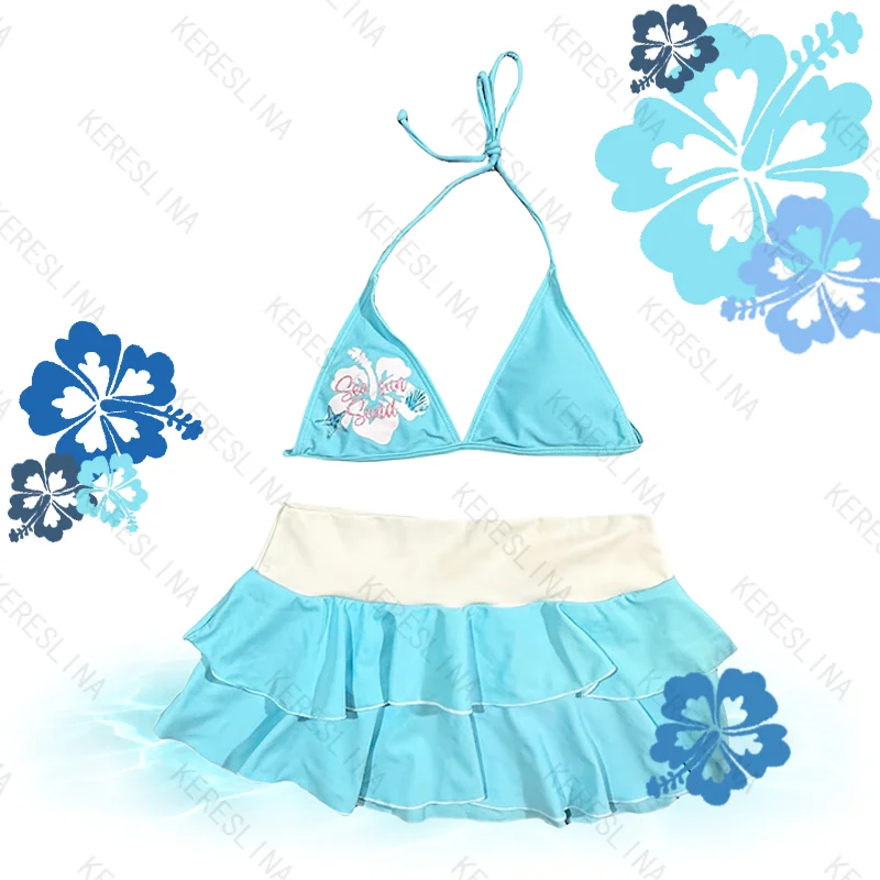 

Beach Sweetheart Cute Kawaii Spicy Girls Style Hanging Neck Strap Bikini Sets Summer Y2k Fashion Aesthetics Women's Bikini Sets