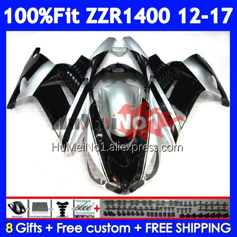 Body For KAWASAKI NINJA ZZR1400 Silver black ZZR 1400 12 13 14 15 16 17 230No.140 ZZR-1400 2012 2013 2014 2015 2016 2017 Fairing