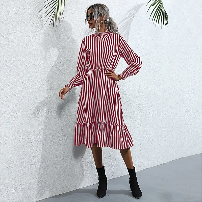 JIM & NORA-vestido a rayas de colores para mujer, prenda de vestir de cintura alta, manga larga, falda larga, primavera y otoño