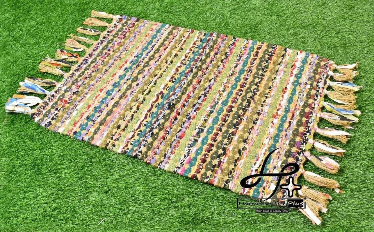 Rug Natural Jute and Wool Weave Carpet 2x3 Ft Traditional Rugs Multi Color Mats Hall Decorative Runner Carpet