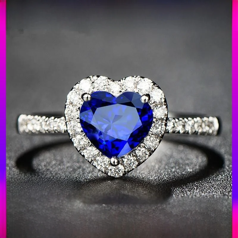 

Кольцо с бриллиантом Polysutt Royal Blue Heart для женщин, сверкающее, роскошное, совершенно новое, модное ювелирное украшение