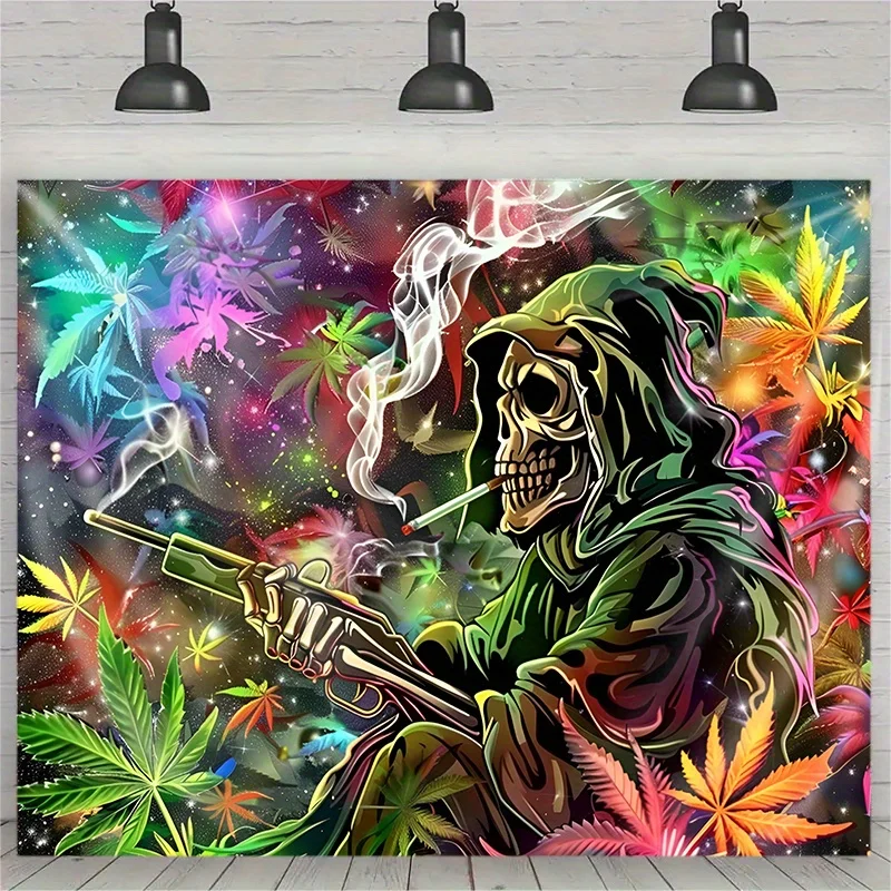 

VIKAMA Halloween Glow-in-the-Dark Tapestry Skull Wall Hanging for Living Room & Bedroom Party Decorations Home Decor