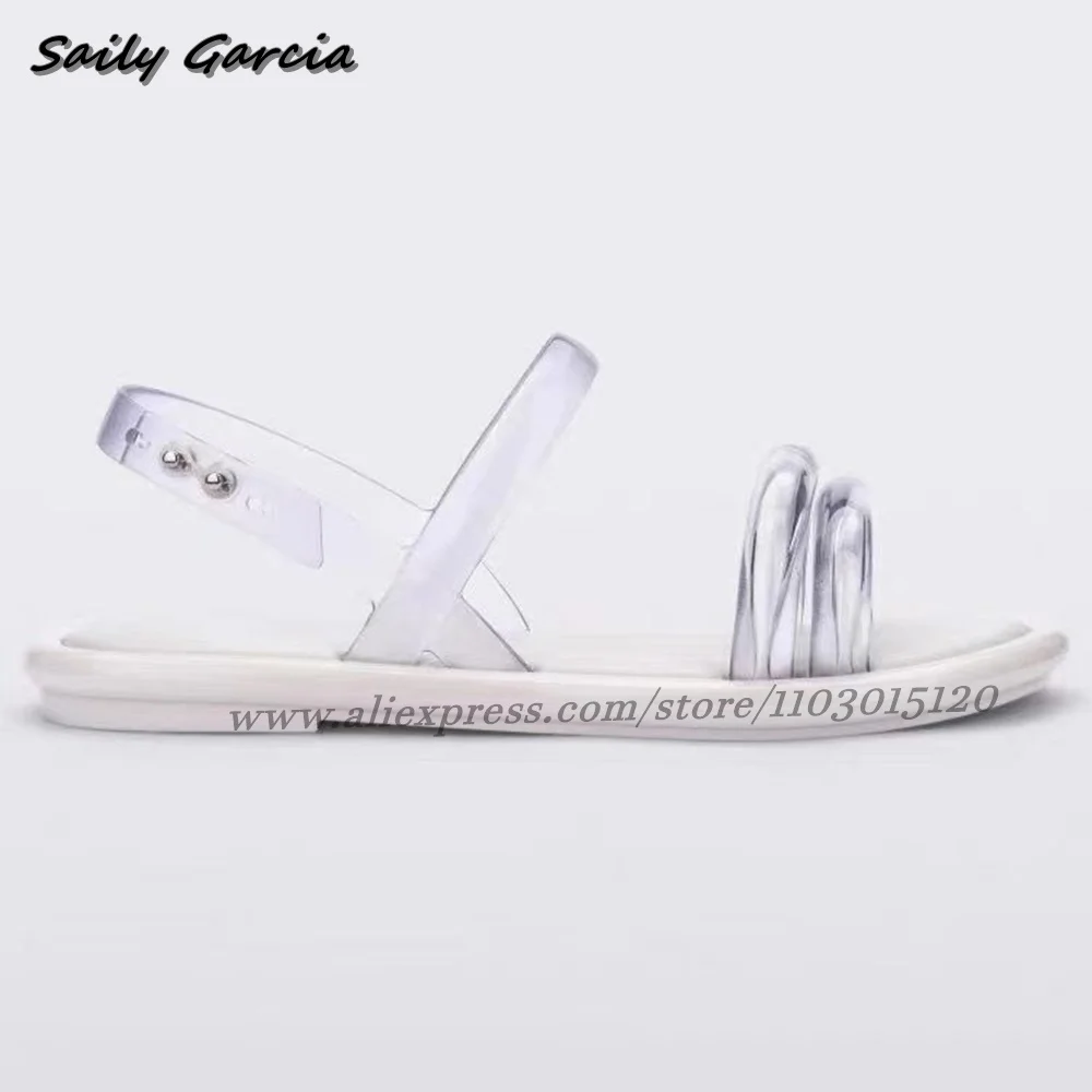 Open Toe PVC Water Proof Casual Sandal Flats Summer NEW Fashion Casual Beach Shoes One Word Belt Roman Shoes